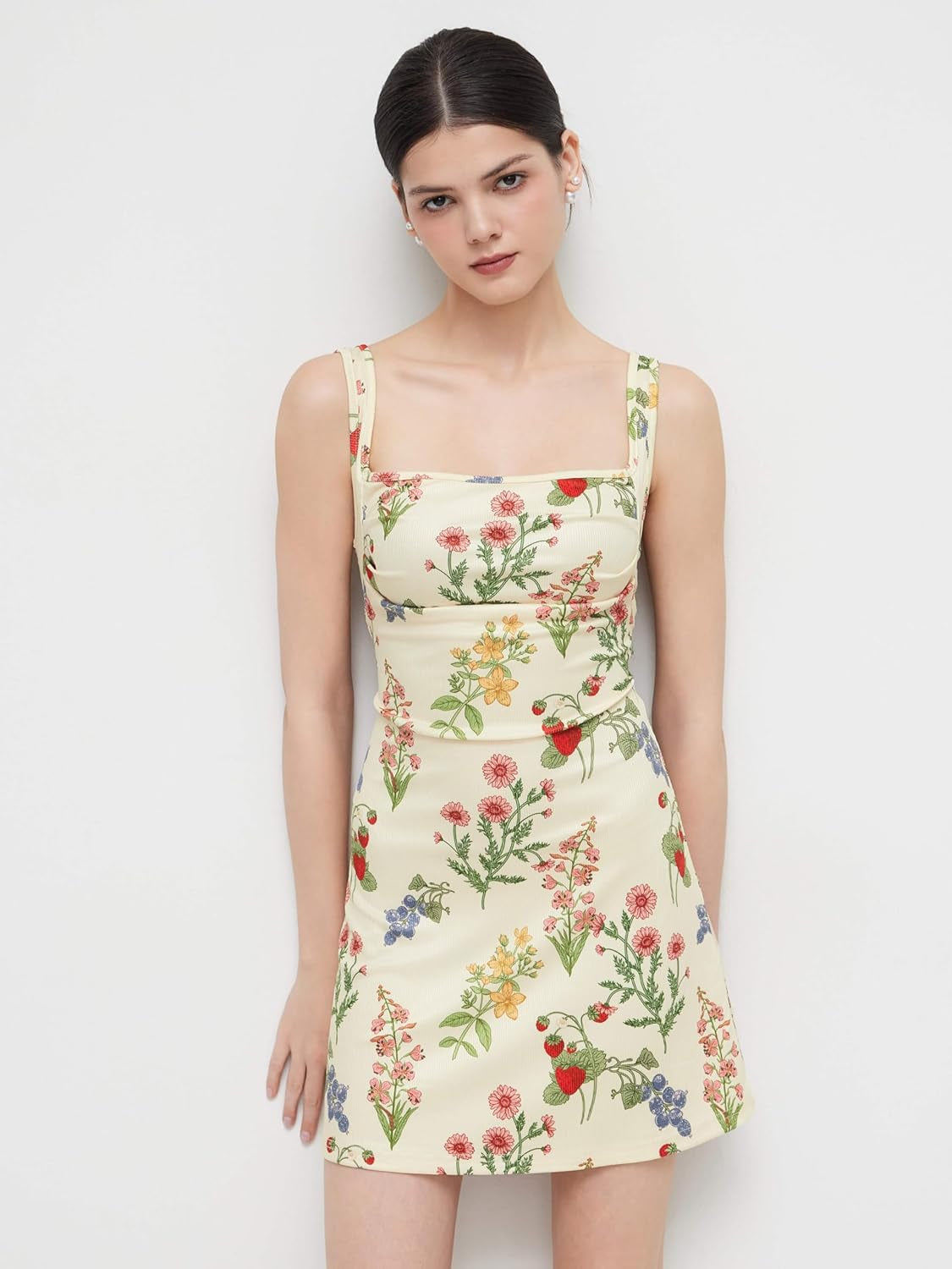Women'S Summer Floral Dress Square Neck Mini Dress Sleeveless Cute Sundress Party Dresses Trendy 2025