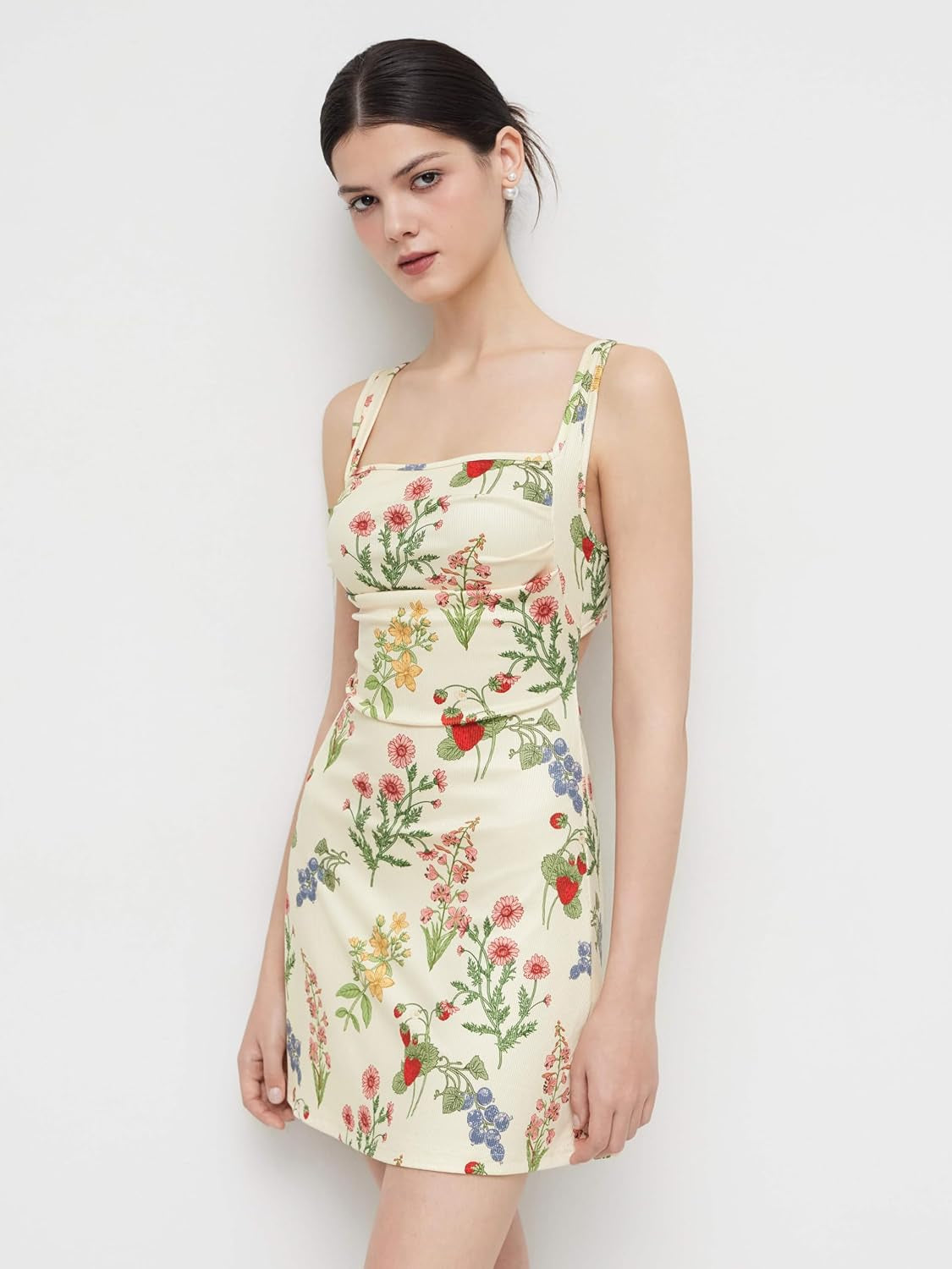 Women'S Summer Floral Dress Square Neck Mini Dress Sleeveless Cute Sundress Party Dresses Trendy 2025
