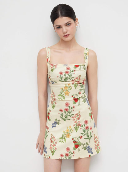 Women'S Summer Floral Dress Square Neck Mini Dress Sleeveless Cute Sundress Party Dresses Trendy 2025