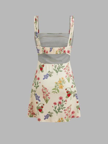 Women'S Summer Floral Dress Square Neck Mini Dress Sleeveless Cute Sundress Party Dresses Trendy 2025